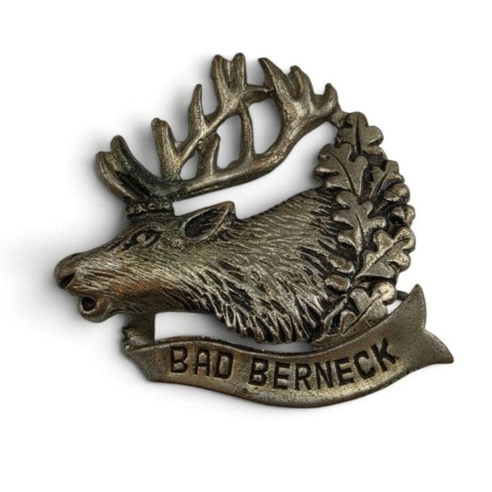 Vintage Bad Berneck Germany Stag Deer Brooch Hunting Souvenir Silver Tone Pin